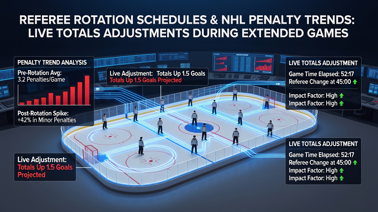 Chart displaying NHL penalty minute trends correlated with road trip length and referee assignments